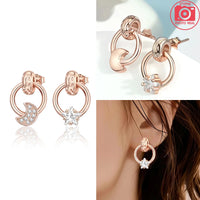 Original 925 Silver Rose Gold Flower Heart Square Loop Earrings Jewelry ✨
