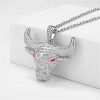 Bull Head Pendant Necklace For Men Hiphop Iced Out Bling Micro ✨