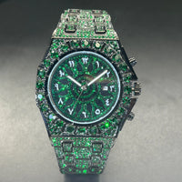 Hip Hop Green Diamond Watches For Men Date Quartz Clock Dress Square ⏱️