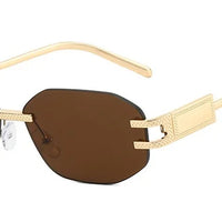 Rimless Oval Sunglasses for Women Trendy Metal Frame Frameless Square⌚️