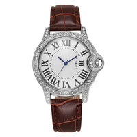 Luxury Women's Leather Strap Watch with Diamond Inlay, Water Diamond Wine Barrel ⌚️