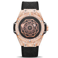 Men's Watch with Embedded Diamonds Waterproof Silicone Strap Night Light Sport