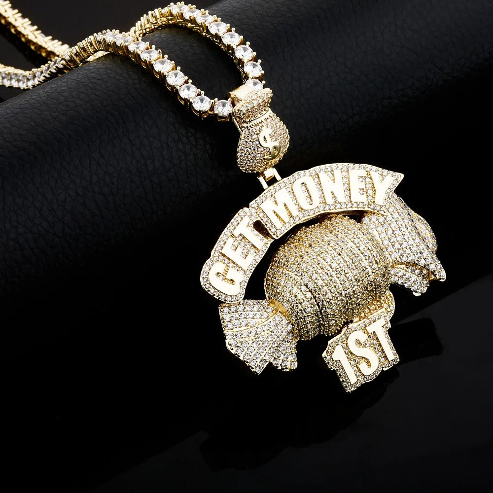 Get Money Necklace with Pendant Charms Tennis Chain Color Gold 💎