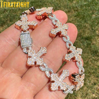 Iced Out Cross Infinity Charm Bracelet Micro Paved Cubic Zirconia Cuban Chain✨