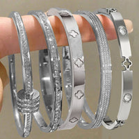 - 5/1pcs Creative Stainless Steel Four-leaf Flower Bracelet Set for Women ✨
