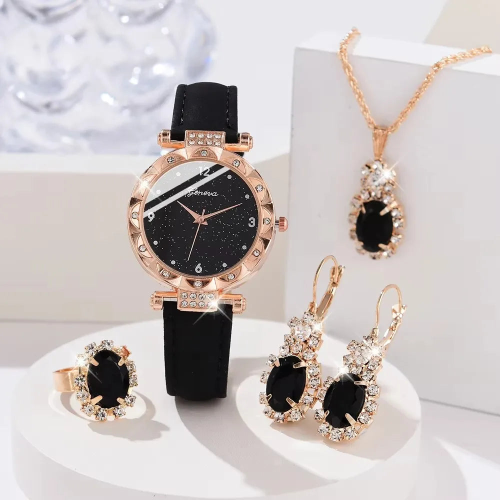Luxury Rhinestone Women's Watches 5Pcs Set  Women Fashion Elegant Wristwatch 💎