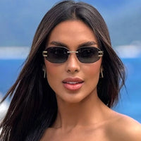 Rimless Oval Sunglasses for Women Trendy Metal Frame Frameless Square⌚️