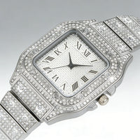 Luxury Full Diamond Square Watch Iced Out Crystal Quartz Wristwatch ⌚️