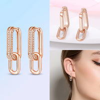 Original 925 Silver Rose Gold Flower Heart Square Loop Earrings Jewelry ✨
