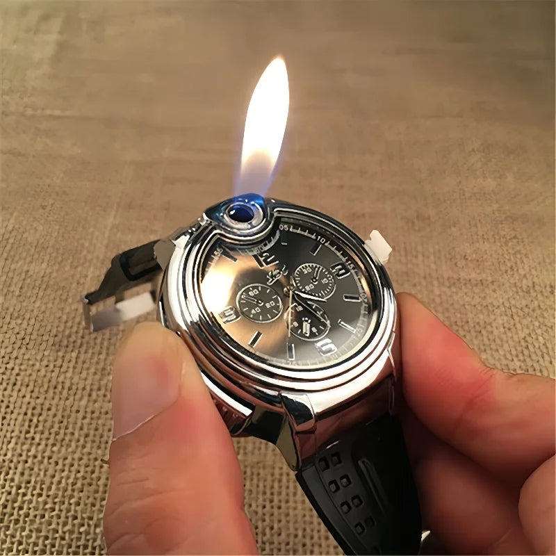 Metal Gas Windproof Portable Open Flame Lighter Smoking Outdoor Watch Inflatable ⌚️🔥
