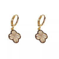 Cute Elegant Gold-Plated Copper Zircon Four-Leaf Clover Dangle Earrings ✨
