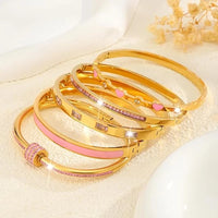 18K Gold Plated Stainless Steel Pink Crystal Love Heart Bracelet Jewelry ✨