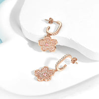 Original 925 Silver Rose Gold Flower Heart Square Loop Earrings Jewelry ✨
