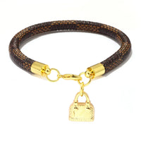 Fashionable Cow Leather Striped Bracelet Gold Exquisite Lock Pendant Elegant ✨