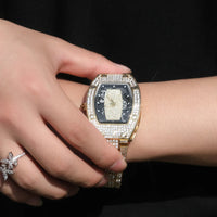 Luxury Watch For Men Black Dial Fashion Fully Iced Out Rhinestones Big Quartz ⌚️