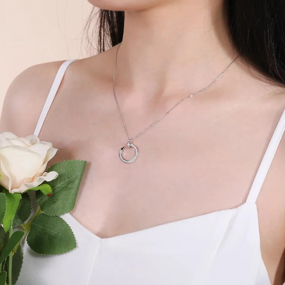 LinkerLove S925 Sterling Silver Moissanite Open Circle Pendant Necklace D VVS1 Lab 💎
