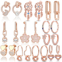 Original 925 Silver Rose Gold Flower Heart Square Loop Earrings Jewelry ✨
