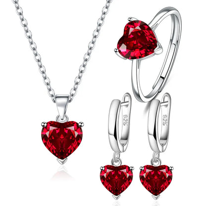 925 Sterling Silver Jewelry Sets For Women Heart Zircon Ring Earrings Necklace ✨