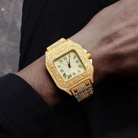 Ice Diamond Quartz Watch Luxury Roman Literal Square Wristwatch⏱️
