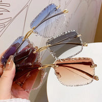 Luxury Rimless Square Sunglasses Vintage Metal Diamond Cutting 🕶️