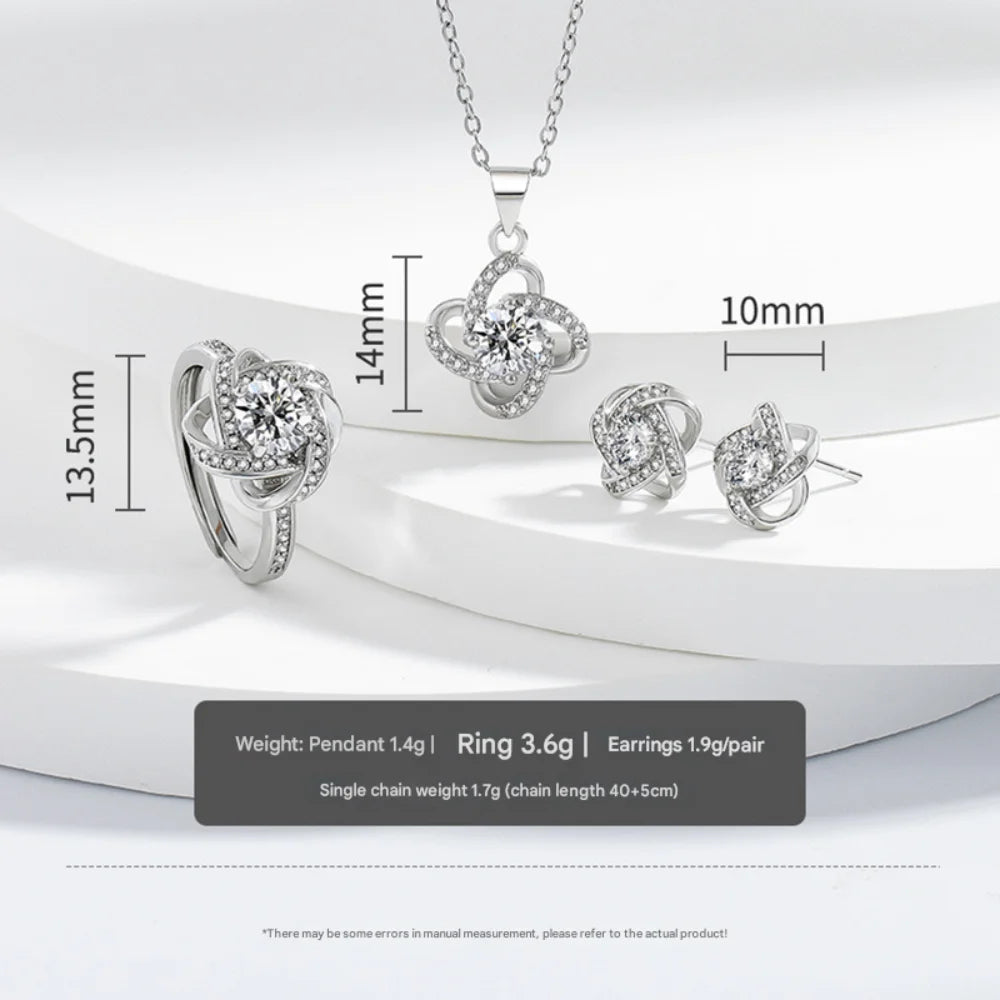 925 Sterling Silver Four-Leaf Clover Jewelry Set - Necklace Ring Earrings 💎