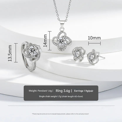 925 Sterling Silver Four-Leaf Clover Jewelry Set - Necklace Ring Earrings 💎