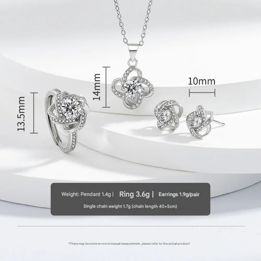 925 Sterling Silver Four-Leaf Clover Jewelry Set - Necklace Ring Earrings 💎