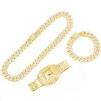 Diamond Watch Set Square Watch+Cuban Chain+Bracelet 💎