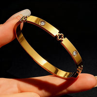 - 5/1pcs Creative Stainless Steel Four-leaf Flower Bracelet Set for Women ✨