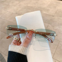 Rimless Sunglasses For Men Women Wooden Pattern Luxury Brand Retro Sun Glasses ✨