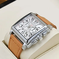FM Style Square Leather Strap Quartz Watch with Calendar⌚️