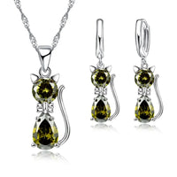 925 Silver  Cute Cat Shaped Necklace Hoop Earring Set 💎