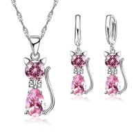 925 Silver  Cute Cat Shaped Necklace Hoop Earring Set 💎