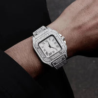 Luxury Full Diamond Square Watch Iced Out Crystal Quartz Wristwatch ⌚️