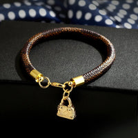 Fashionable Cow Leather Striped Bracelet Gold Exquisite Lock Pendant Elegant ✨