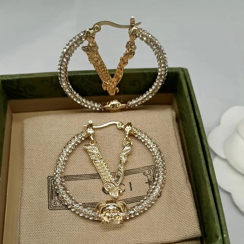 VLT Fashionable Gold Plated Diamond Studded Large Earrings ✨