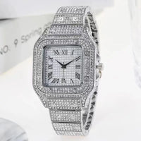 Ice Diamond Quartz Watch Luxury Roman Literal Square Wristwatch⏱️