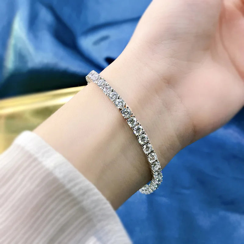 D VVS1 Moissanite Tennis Bracelet Original s925 Sterling Silver Plated 18k White Gold Full Diamond Bracelets✨