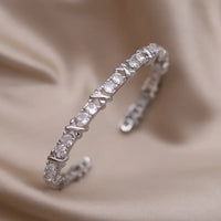 Fashion jewelry two-color plated zircon letter X opening bracelet 💎