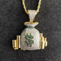 Diamond  Hip Hop Necklace Shiny Cubic Zirconia Wallet Pendant 💎
