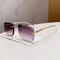 Luxury Rimless Square Sunglasses Vintage Metal Diamond Cutting 🕶️