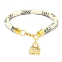 Fashionable Cow Leather Striped Bracelet Gold Exquisite Lock Pendant Elegant ✨