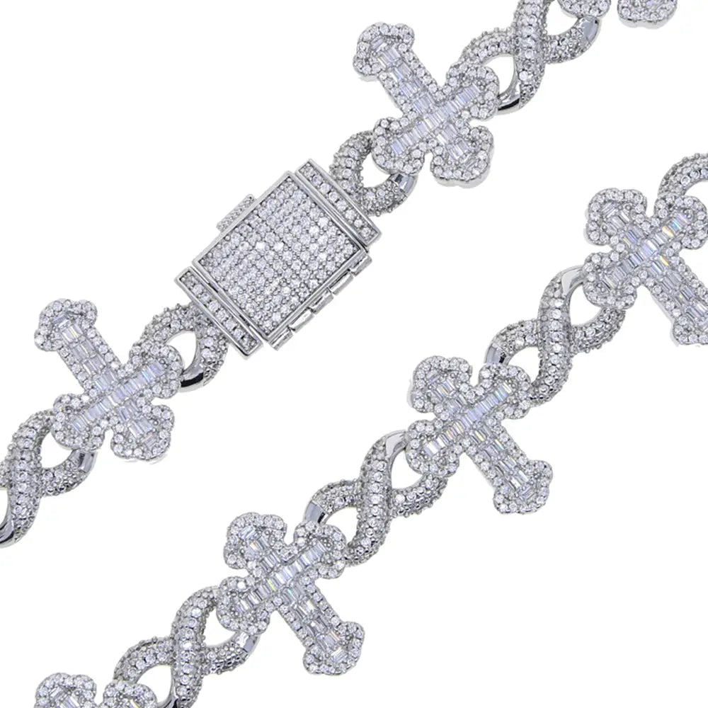 Iced Out Cross Infinity Charm Bracelet Micro Paved Cubic Zirconia Cuban Chain✨