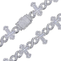 Iced Out Cross Infinity Charm Bracelet Micro Paved Cubic Zirconia Cuban Chain✨