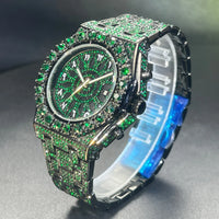 Hip Hop Green Diamond Watches For Men Date Quartz Clock Dress Square ⏱️