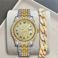 Luxury Men Watch Diamond Watch 2pcs Wrist Male Watch Rhinestone 💎
