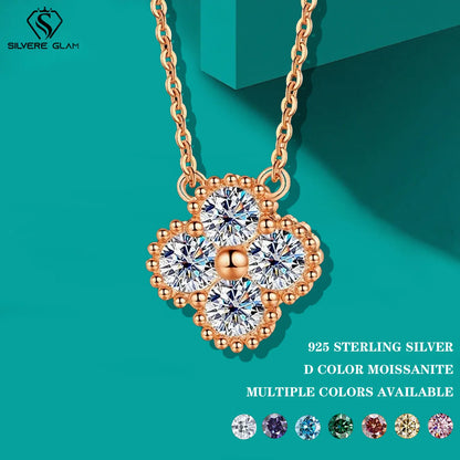 925Sterling Silver Clover Moissanite Women's Necklace With Certificate 💎