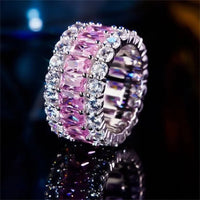 - Luxury Pink White Zircon Wheel Rings For Women Silver Color 💍