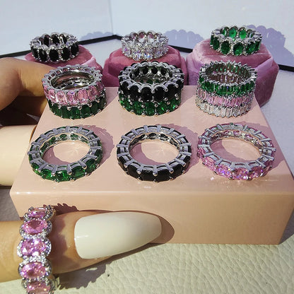 Luxury Green Black Pink Silver color Eternity Band Ring For Women 💍