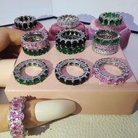 Luxury Green Black Pink Silver color Eternity Band Ring For Women 💍